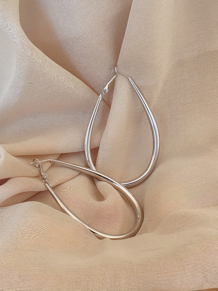 Damla Model Halka Silver Renk Çelik Küpe 6cm- 1772