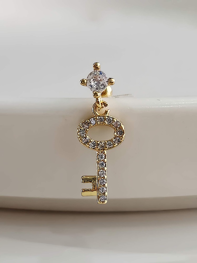 Kilit Anahtar Model Kıkırdak Piercing Tragus Helix Altın Gold Renk Küpe - 1298