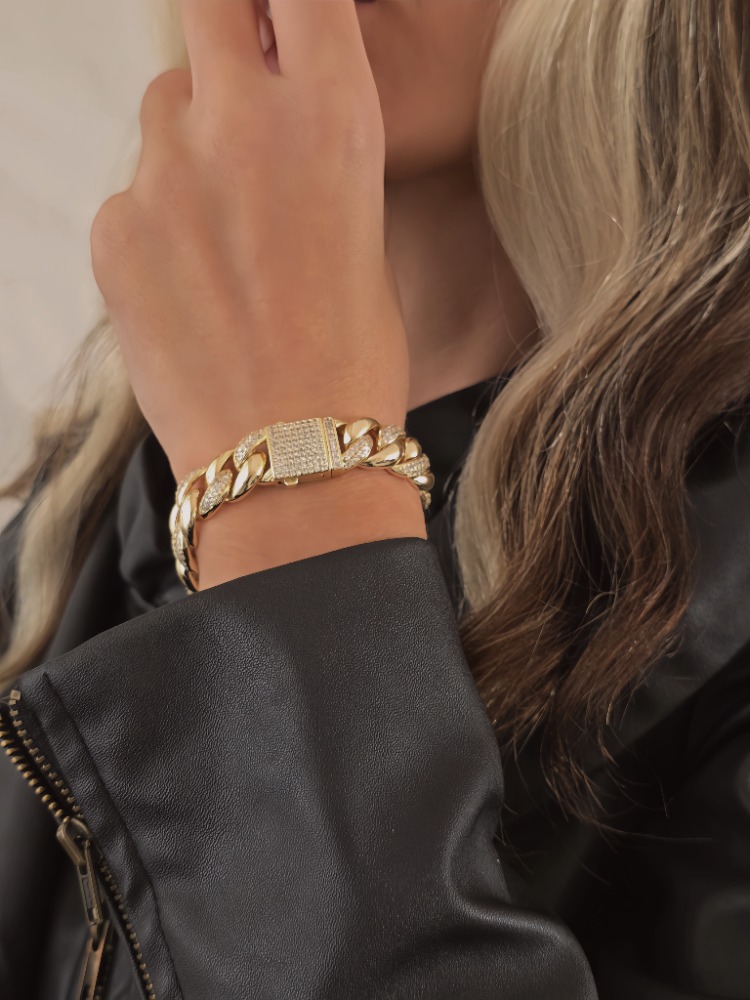 Küba Zinciri 14K Vip Seri Cuban Lınk Hip Hop Rhinestone Çelik Bileklik - 1794