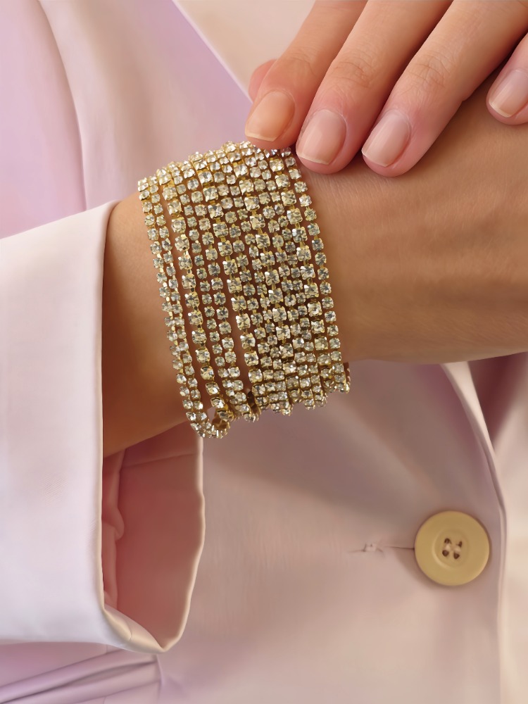 Çoklu Döküm Su Yolu Rhinestone Gold Renk Kristal Bileklik - 1828