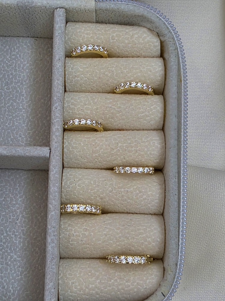 6'lı Zirkon Taşlı Gold Renk Küpe Seti 1cm- 1809