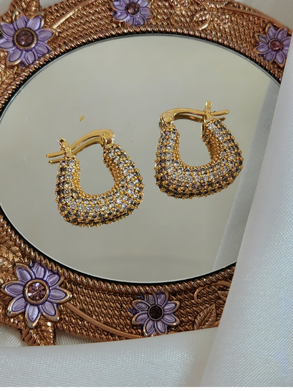 Arp Model Minimal Zirkon Taşlı Zarif Gold Renk Çelik Küpe - 1109