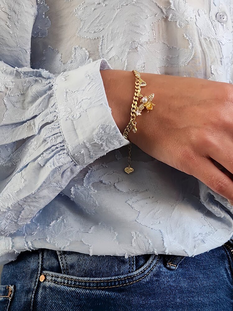 Arı İnci Yıldız Figürlü Gurmet Model Silver ve Gold Renk Çelik Bileklik- 1492