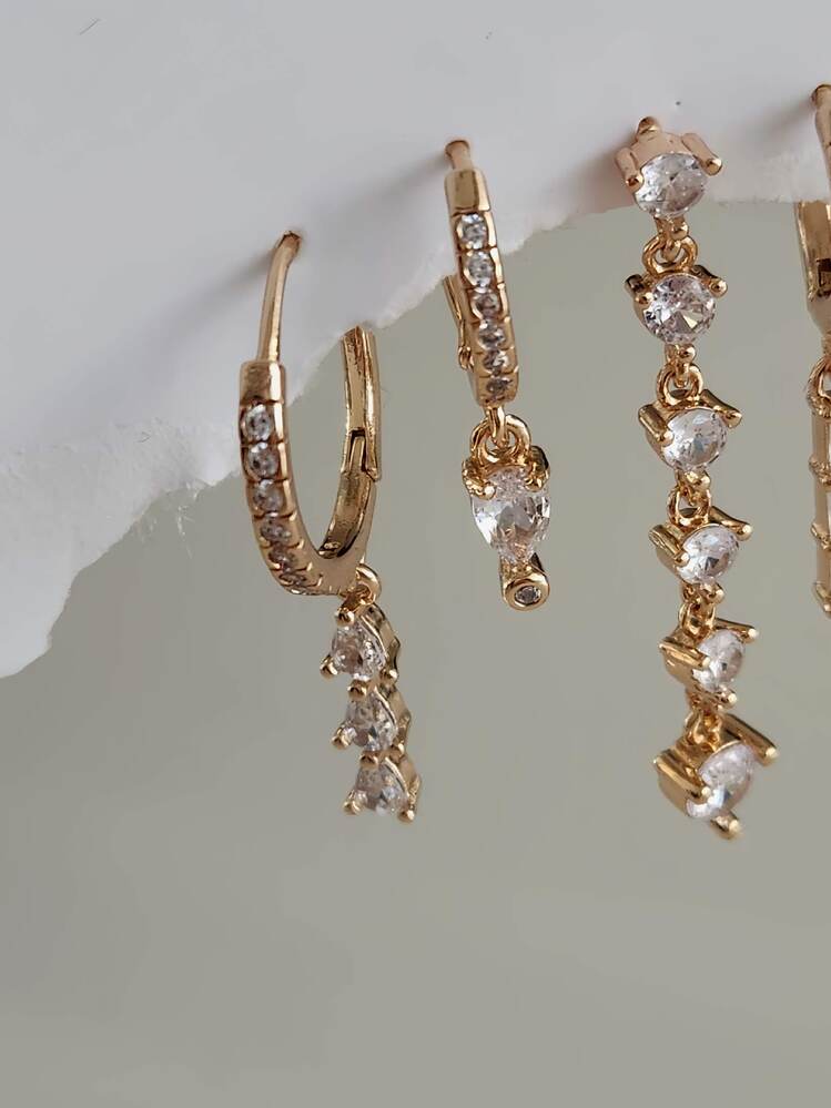 6'lı Yuvarlak Damla Baget Model Çelik Küpe seti - 1548