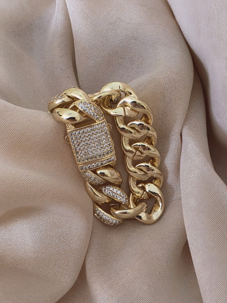 Küba Zinciri 14K Vip Seri Cuban Lınk Hip Hop Rhinestone Çelik Bileklik - 1794