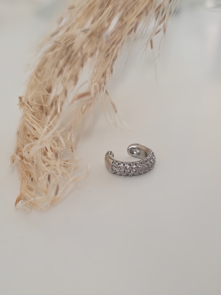Minimal Işıltılı Zirkon Taşlı Kıkırdak Cuff Gümüş Renk Küpe - 1818
