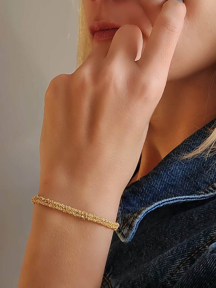 Zincir Dokuma Kordon El Yapımı Otantik Altın Kaplama Gold Renkli Bileklik - 1342
