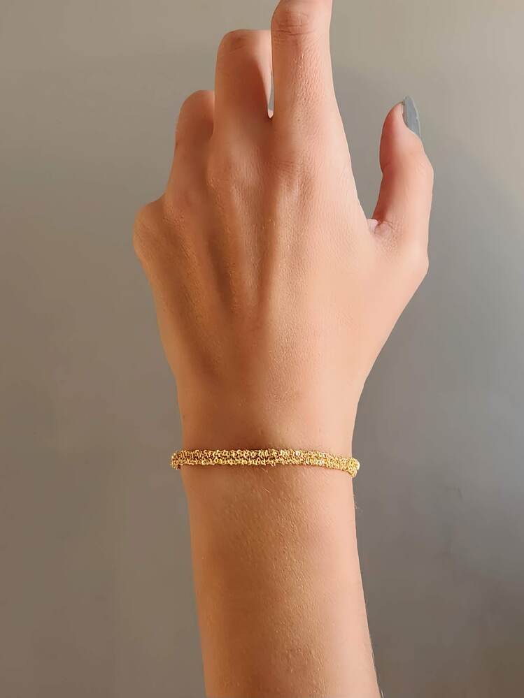 Zincir Dokuma Kordon El Yapımı Otantik Altın Kaplama Gold Renkli Bileklik - 1342