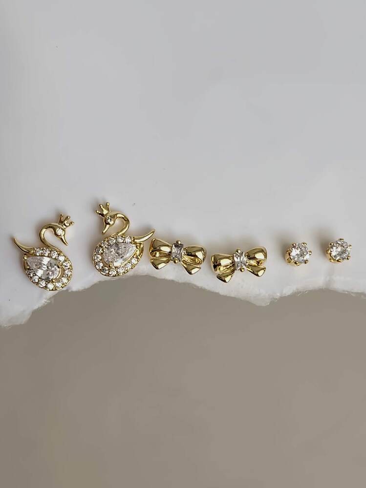 6'lı Kuğu Fiyonk Model Minima Altın Kaplama Gold Renkli Küpe Seti- 1552