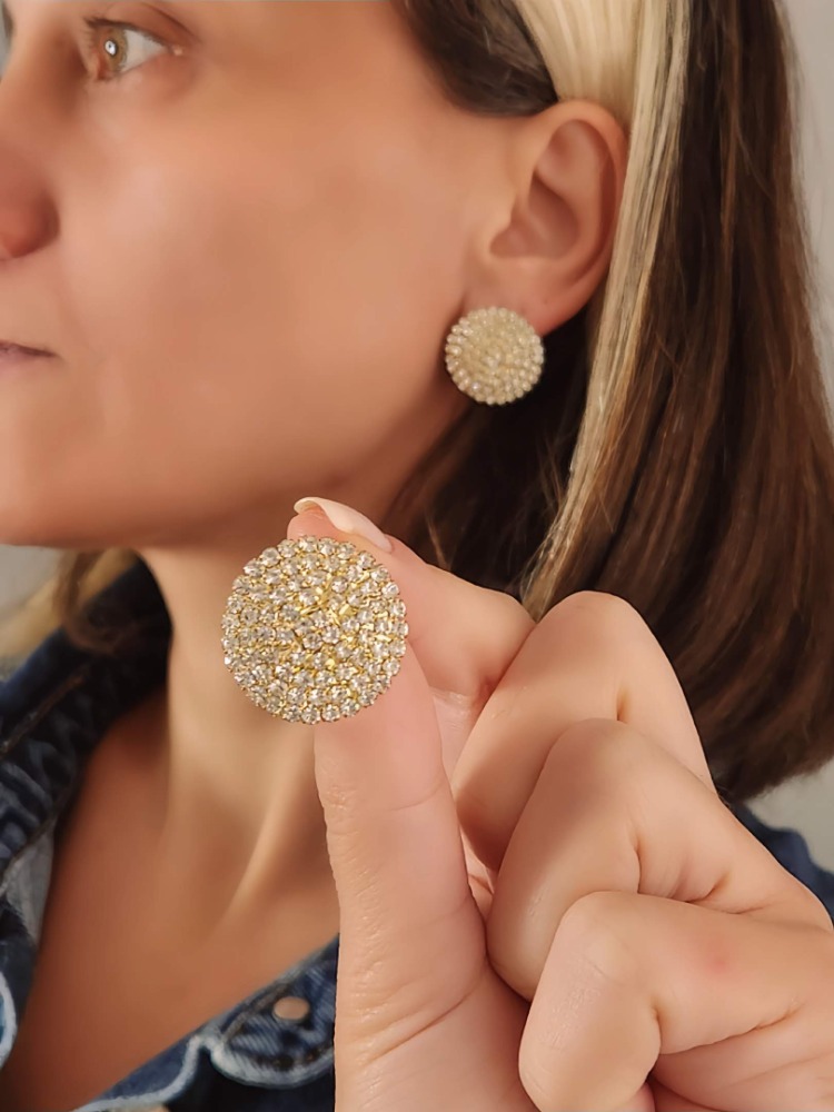 Yuvarlak Model Abiye Altın Kaplama Gold Renkli Küpe - 1359