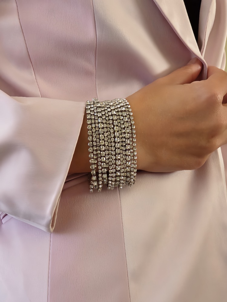 Çoklu Döküm Su Yolu Rhinestone Gümüş Renk Kristal Bileklik  - 1827