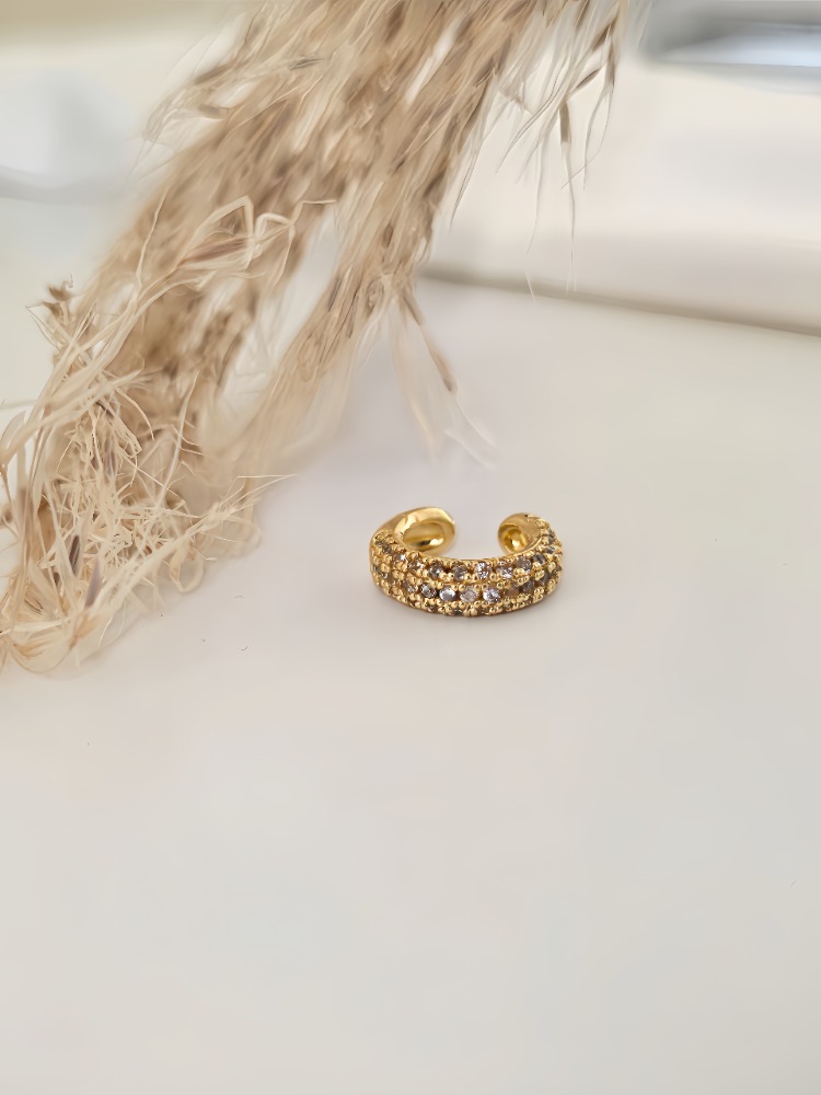 Minimal Işıltılı Zirkon Taşlı Kıkırdak Cuff Gold Renk Küpe - 1819