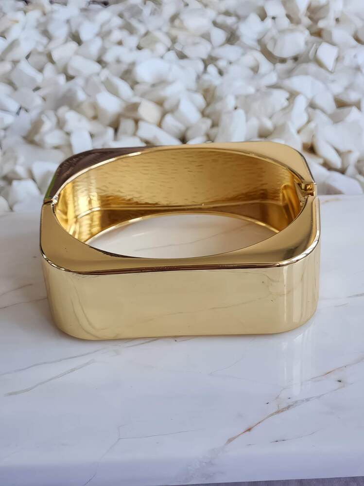 Dikdörtgen Köşeli Gold Molted Kelepçe Çelik Bileklik - 1485
