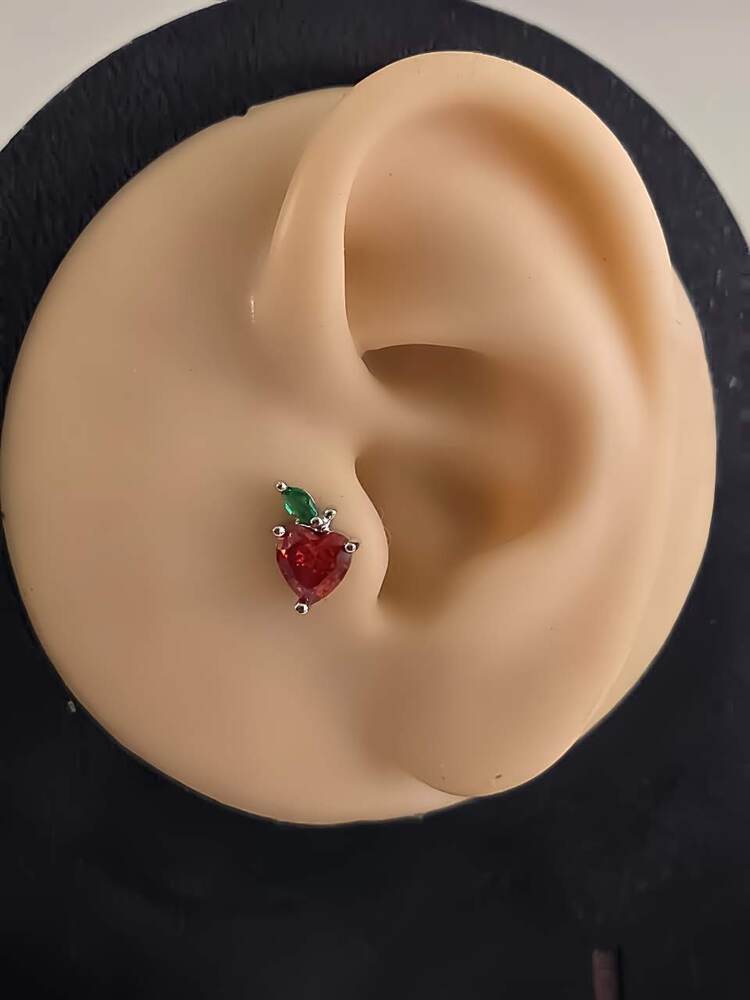 Kırmızı Elma Model Kıkırdak Piercing Tragus Helix Silver Gümüş Renk Küpe - 1370
