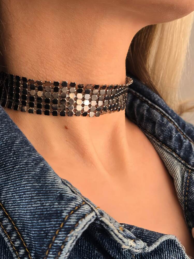 Arpa Pul Payet Zırh Metal Model Antrasit Choker Kolye - 1394
