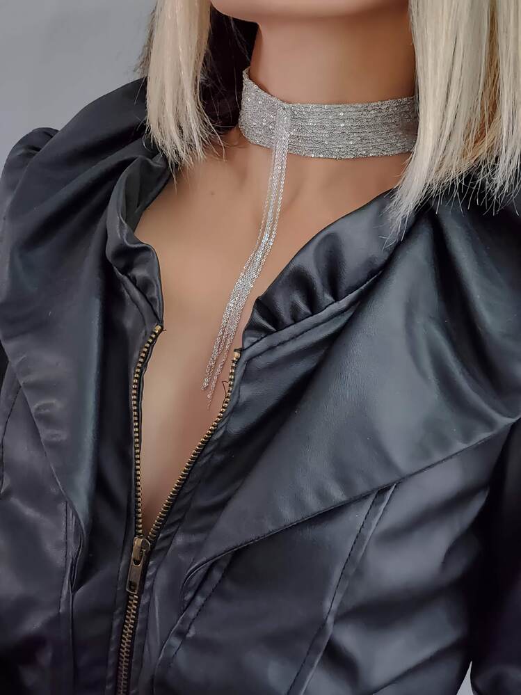 15 Sıralı Zincir Dokuma Sallantılı Vücut Tasma Choker El Yapımı Kolye - 1340