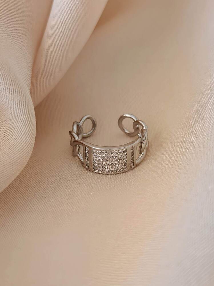 Gurmet Zincir Model Zirkon Taşlı Ayarlanabilir Silver Gümüş Renk Yüzük- 16202
