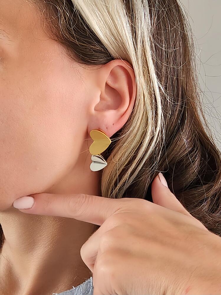 Kalp Model Salllantılı 925 Ayar Gümüş Gold Klipsli Çelik Küpe - 1518