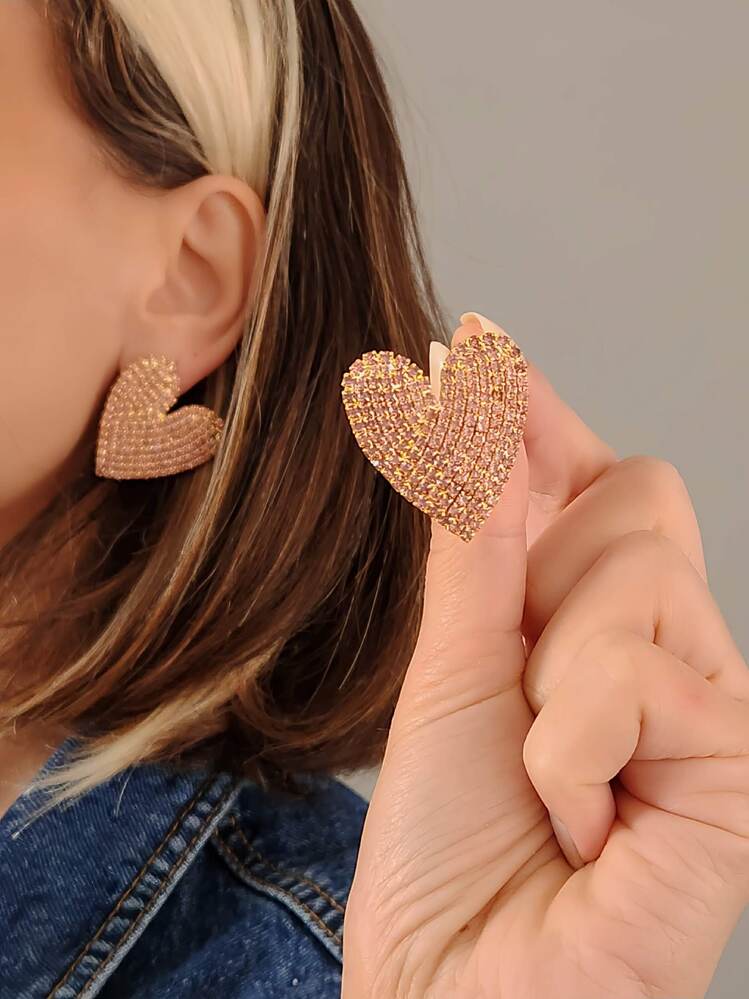 Kalp Love Aşk Model Rhinestone Altın Kaplama Küpe - 1362