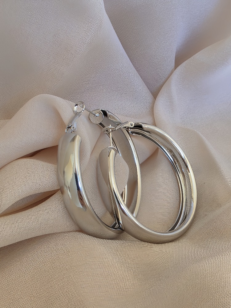 Halka Model Silver Renk Çelik Küpe 5cm- 1778
