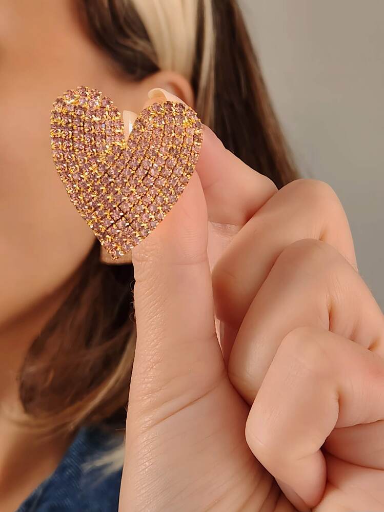Kalp Love Aşk Model Rhinestone Altın Kaplama Küpe - 1362