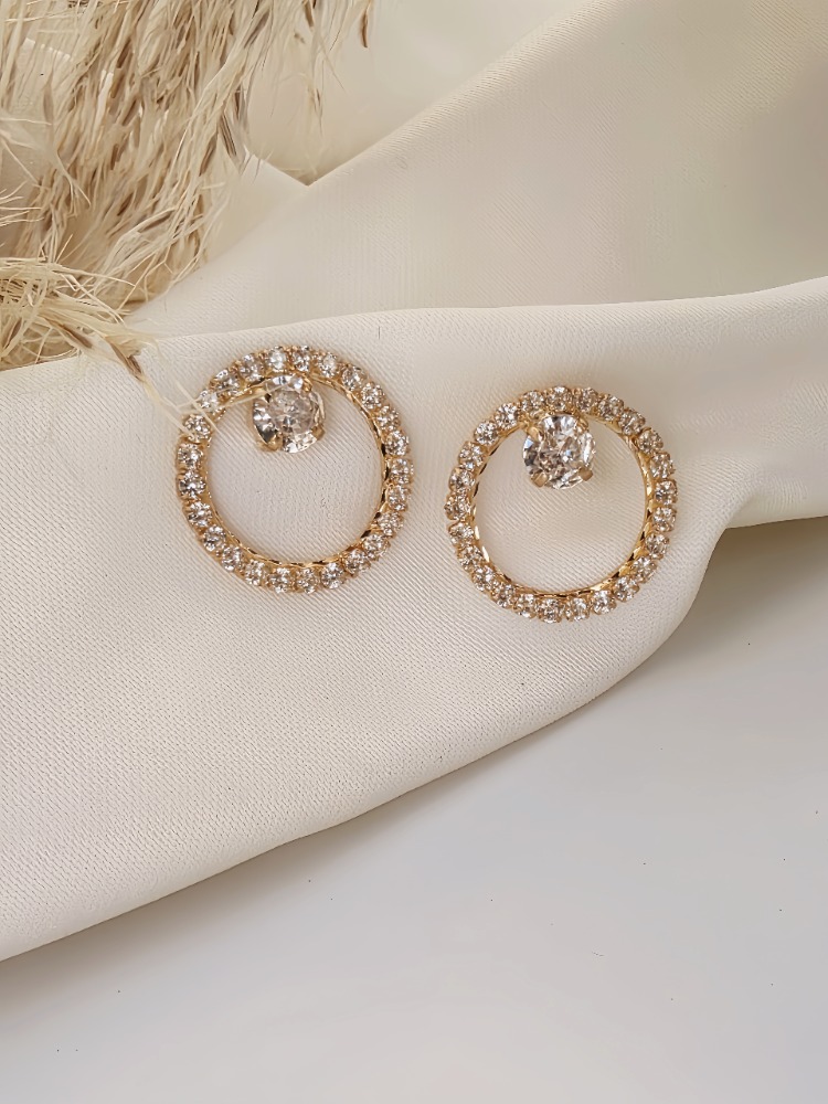 Halo Zirkon Taşlı Antialerjik VİP Halka Gold Renk Küpe Antialerjik - 1813