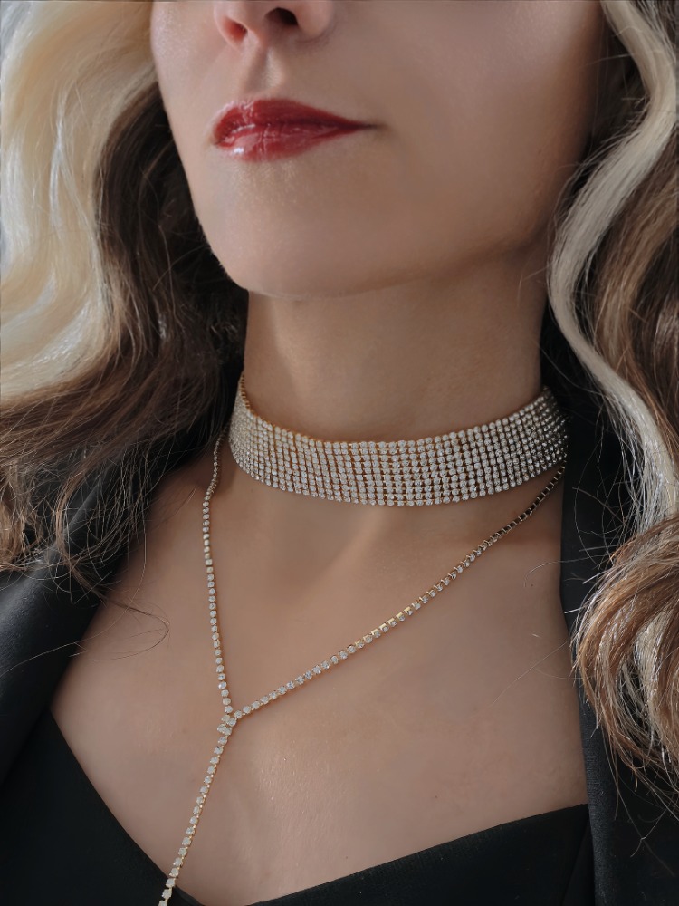Altın Kaplama Rhinestone Y Model Su Yolu Model Kolye- 1729