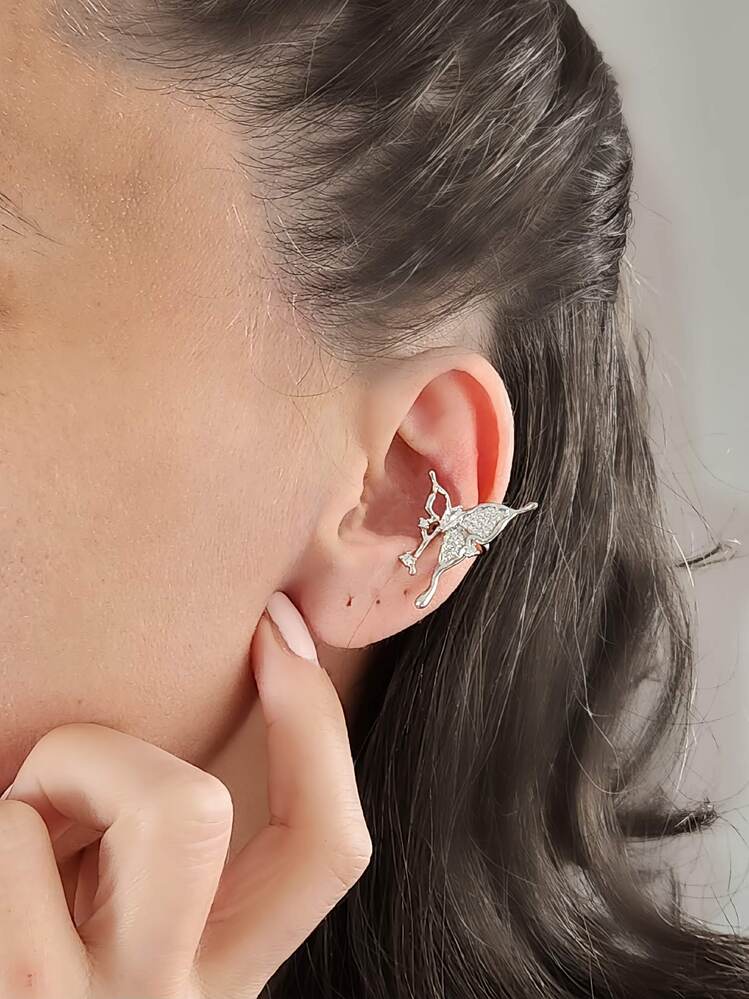 Kelebek Model Sıkıştırmalı Kıkırdak Gümüş ve Gold Renk Sol Kulak Küpe - 1531