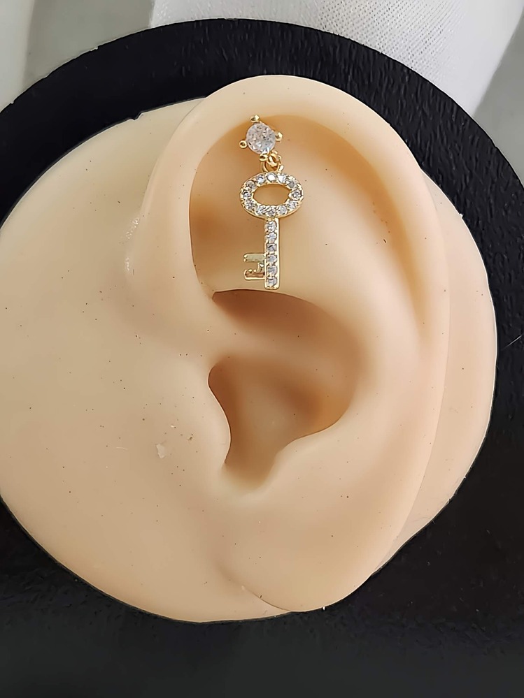 Kilit Anahtar Model Kıkırdak Piercing Tragus Helix Altın Gold Renk Küpe - 1298