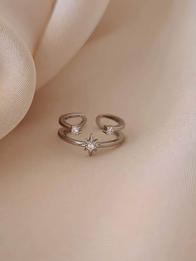 İki Sıralı Yıldız Zirkon Taşlı Ayarlanabilir Gold ve Silver Renkli Yüzük - 1617