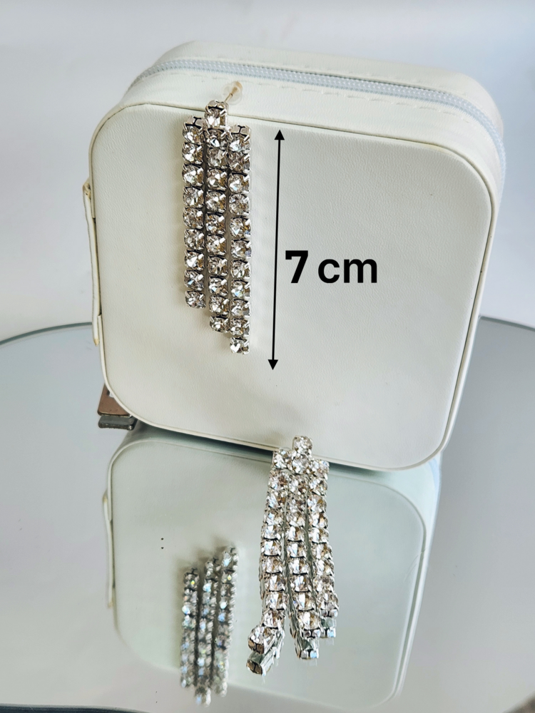 Taşlı Sallantılı Silver Renk Küpe - 1111