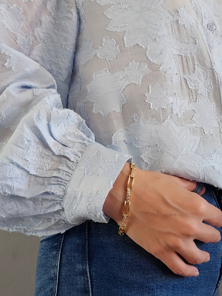 Dikdörtgen Model Elmas Görünümlü Gold Çelik Bileklik - 1498