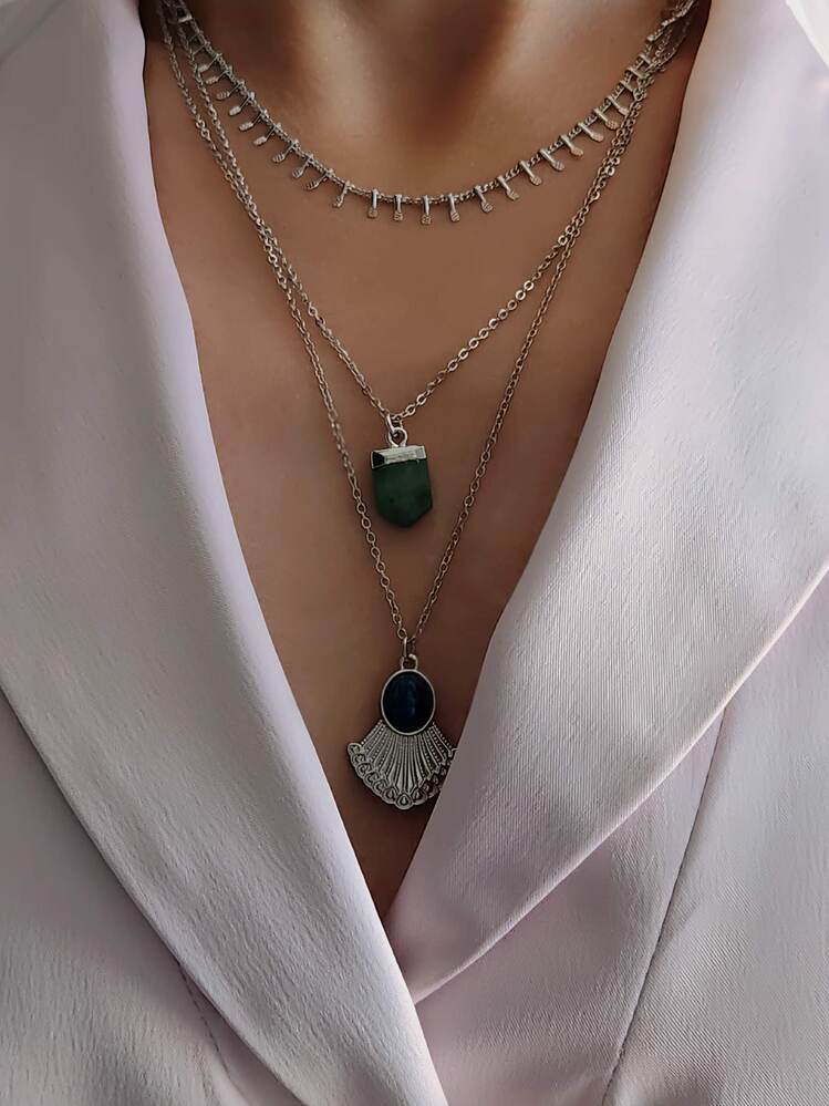 Üçlü Arpa Çiçek Model Silver Gümüş Renk Kolye - 1704