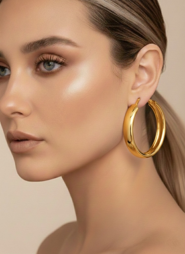 Halka Model Gold Renk Çelik Küpe 5cm - 1779