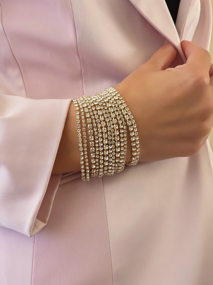 Çoklu Döküm Su Yolu Rhinestone Gold Renk Kristal Bileklik - 1828