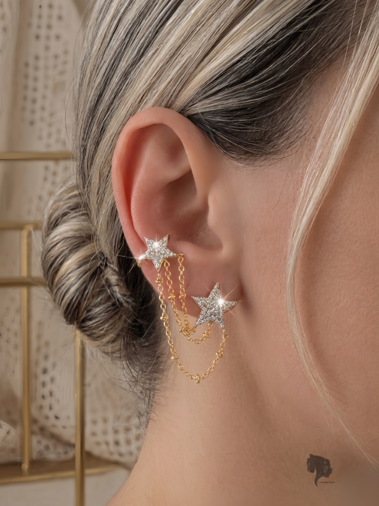 Yıldız Model Zirkon Taşlı Ear Cuff Kıkırdak Küpesi- 1839