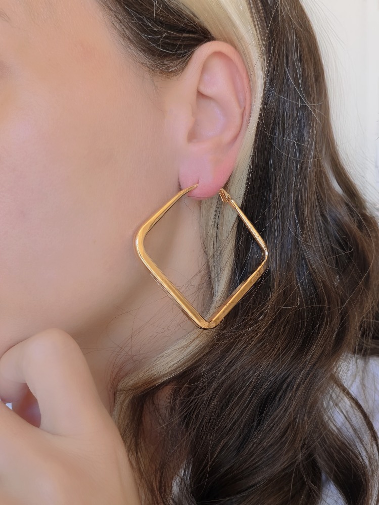 Kare Model Halka Gold Renk Çelik Küpe 5,5cm- 1775