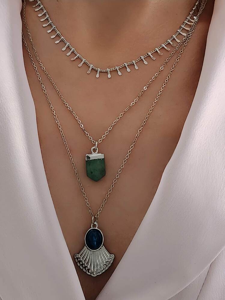 Üçlü Arpa Çiçek Model Silver Gümüş Renk Kolye - 1704