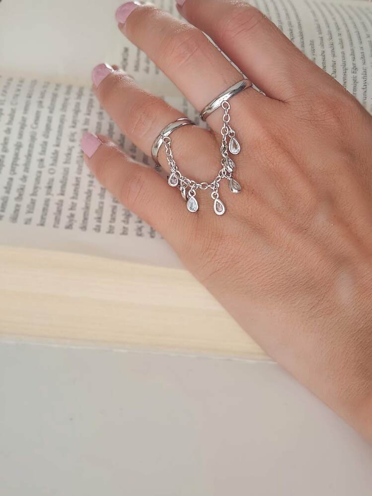 Şahmaran Damla Başak Model Zirkon Taşlı Ayarlanabilir Silver ve Gold Renkli Yüzük- 1680