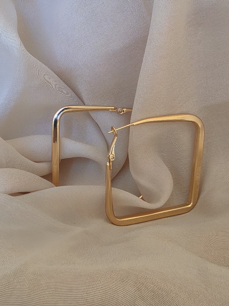 Kare Model Halka Gold Renk Çelik Küpe 5,5cm- 1775