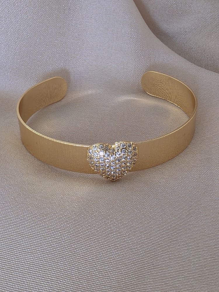 Taşlı Kalp Hasır Model Choker Stil Narin Kelepçe Bileklik- 1798