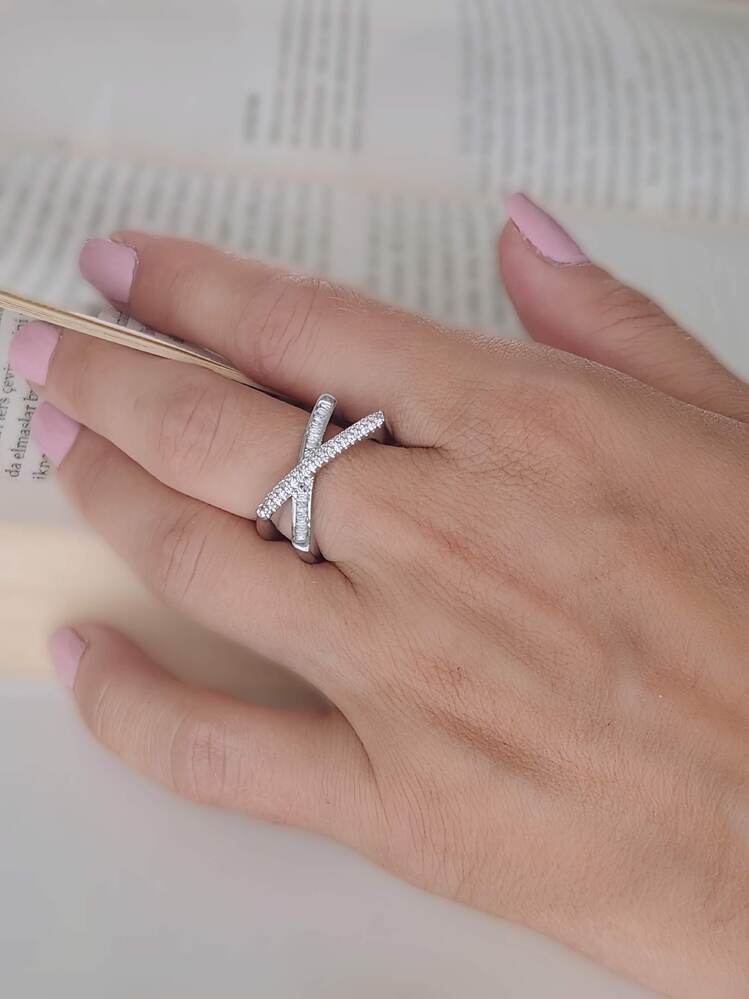 Çarpı X Asimetrik Model Zirkon Taşlı Ayarlanabilir Gold ve Silver Gümüş Renkli Yüzük- 1674