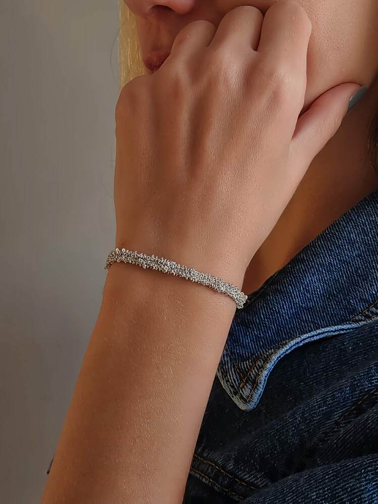 Zincir Dokuma Kordon El Yapımı Otantik Gümüş Platin Renkli Bileklik - 1341