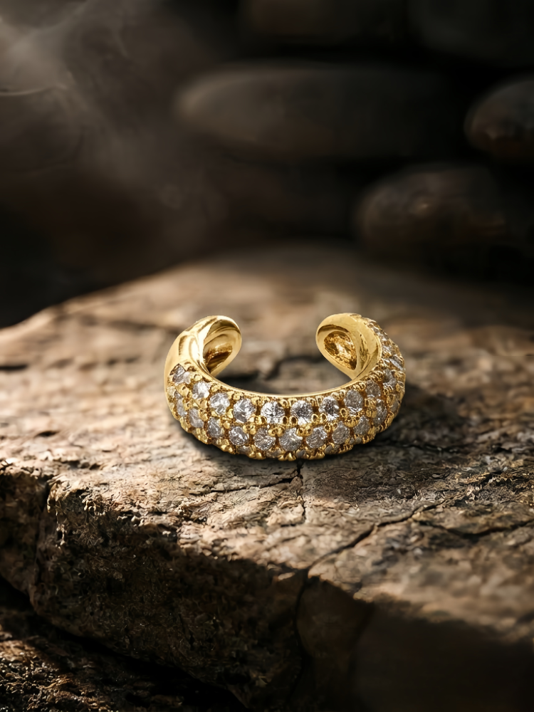 Minimal Işıltılı Zirkon Taşlı Kıkırdak Cuff Gold Renk Küpe - 1819
