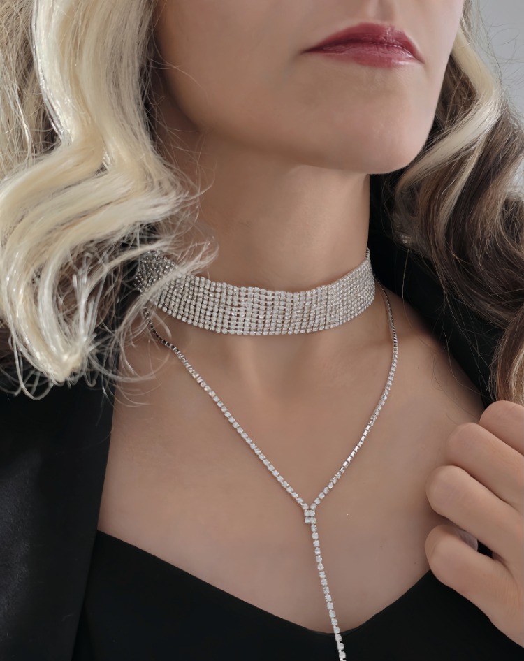 Gümüş Kaplama Rhinestone Y Model Su Yolu Model Kolye - 1728