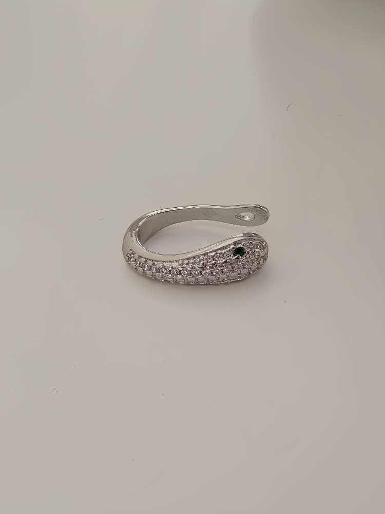 Minimal Yılan Model Zirkon Taşlı Kıkırdak Cuff Gümüş Renk Küpe- 1820