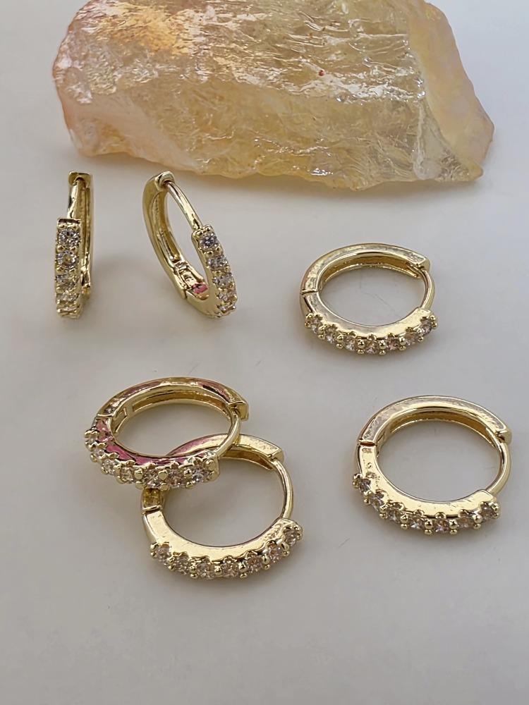 6'lı Zirkon Taşlı Gold Renk Küpe Seti 1cm- 1809