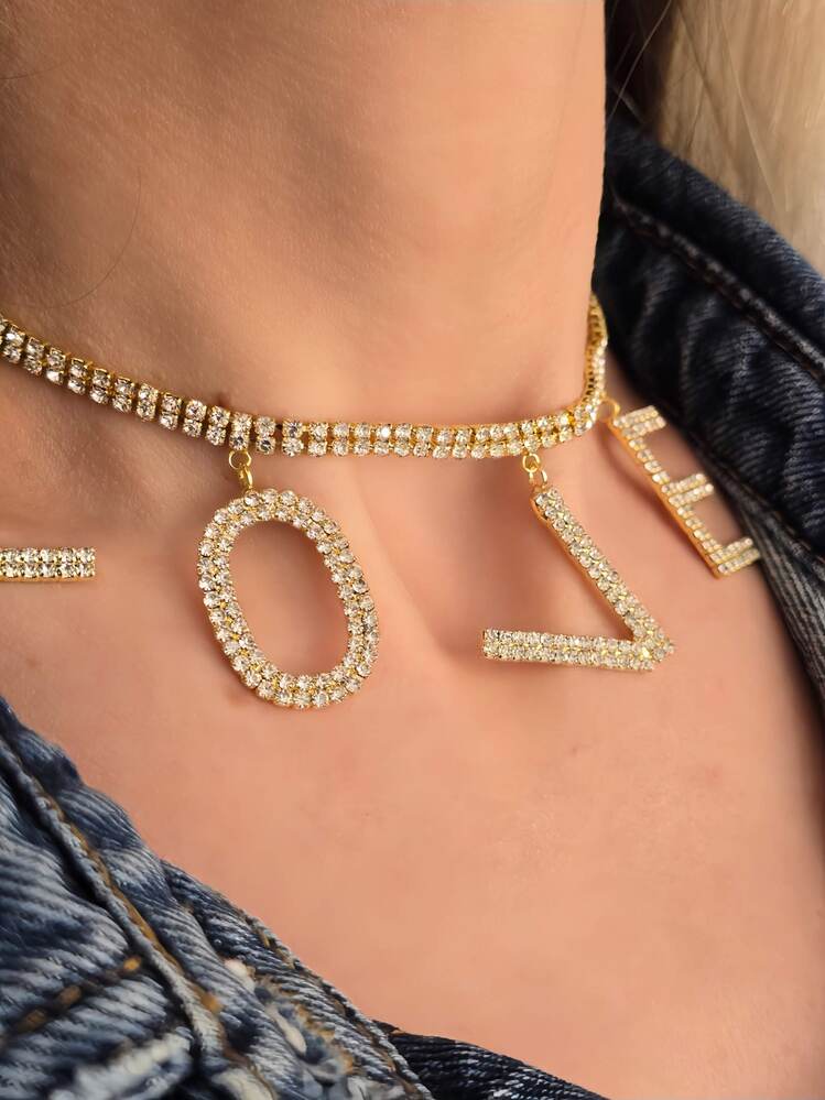 Love Aşk Kristal Taşlı Party Style Altın Kaplama Gold Renk Kolye- 1387