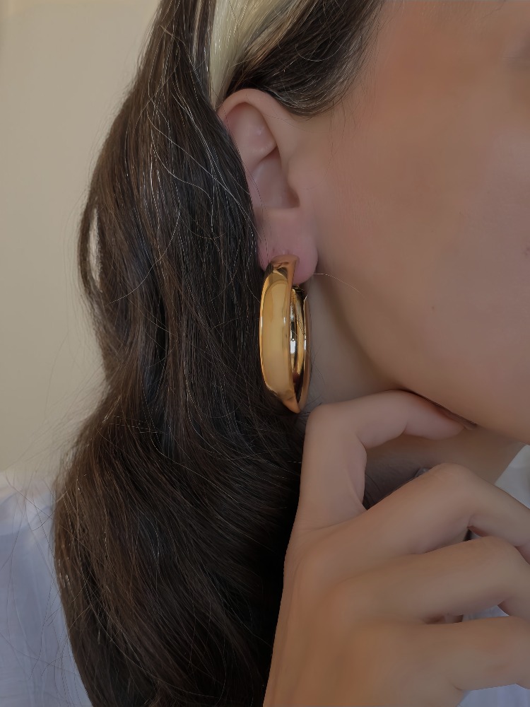 Halka Model Gold Renk Çelik Küpe 5cm - 1779