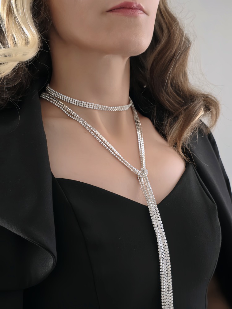 Gümüş Kaplama Üç Sıralı Su Yolu Şal Model Kolye- 1724